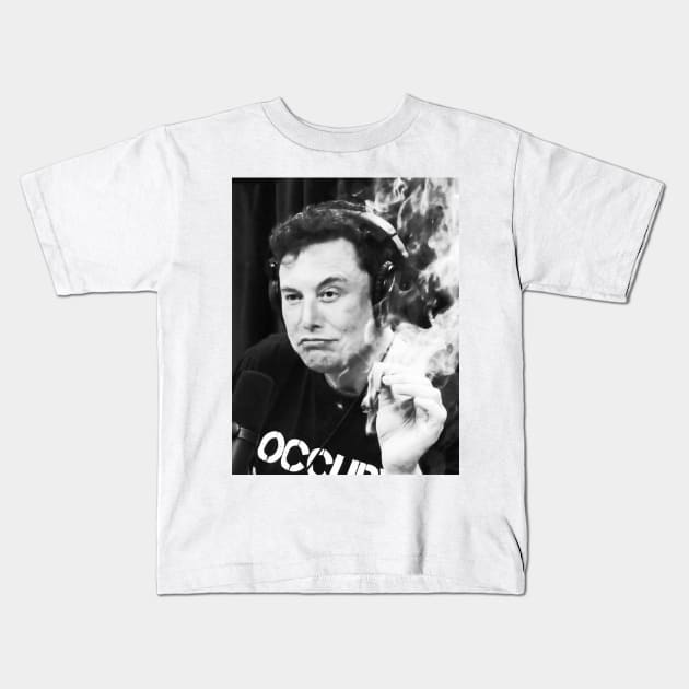 Elon smoking (B&W) Kids T-Shirt by memestuff